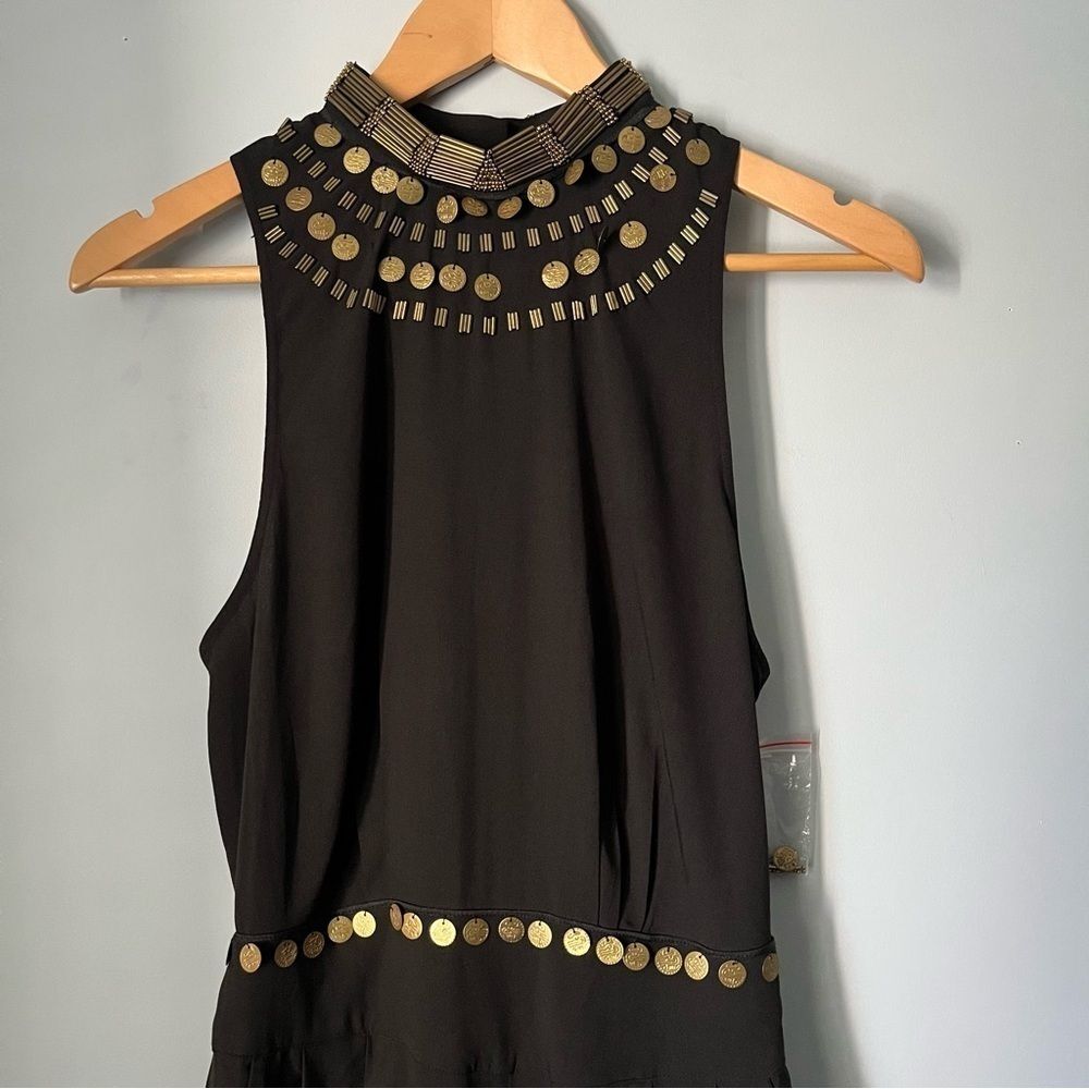 Free People Bohemian Soul Gold Coin Embellished Black Halter Neck Catsuit Size 4 - Picture 4 of 16